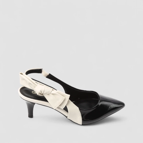 Scarpin Slingback Feminino Gabriela Verniz Detalhe Laço Preto