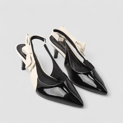 Scarpin Slingback Feminino Gabriela Verniz Detalhe Laço Preto