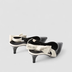 Scarpin Slingback Feminino Gabriela Verniz Detalhe Laço Preto