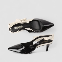 Scarpin Slingback Feminino Gabriela Verniz Detalhe Laço Preto