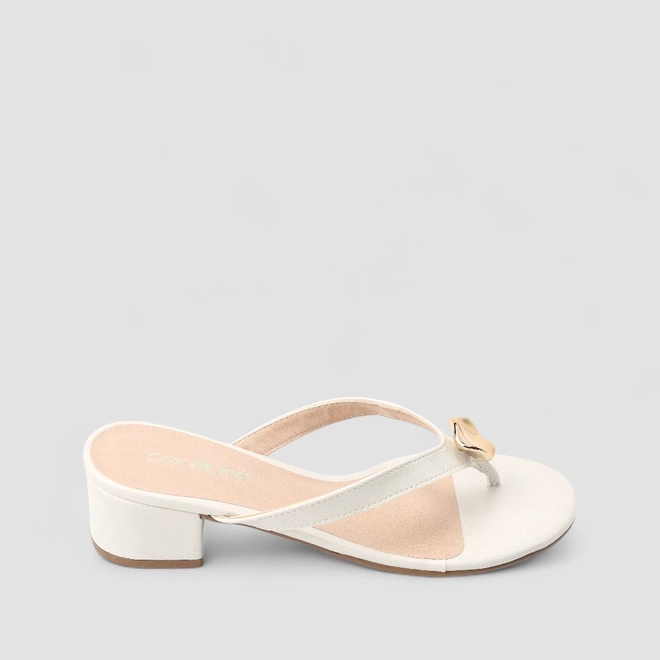 Tamanco Feminino Penélope Enfeite Metálico Dourado Off White