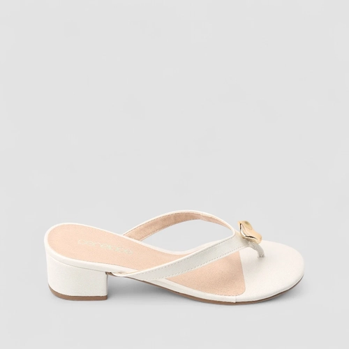 Tamanco Feminino Penélope Enfeite Metálico Dourado Off White