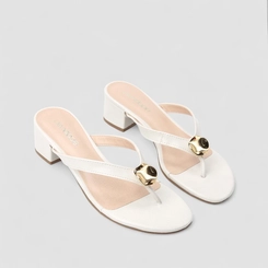 Tamanco Feminino Penélope Enfeite Metálico Dourado Off White