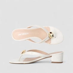 Tamanco Feminino Penélope Enfeite Metálico Dourado Off White