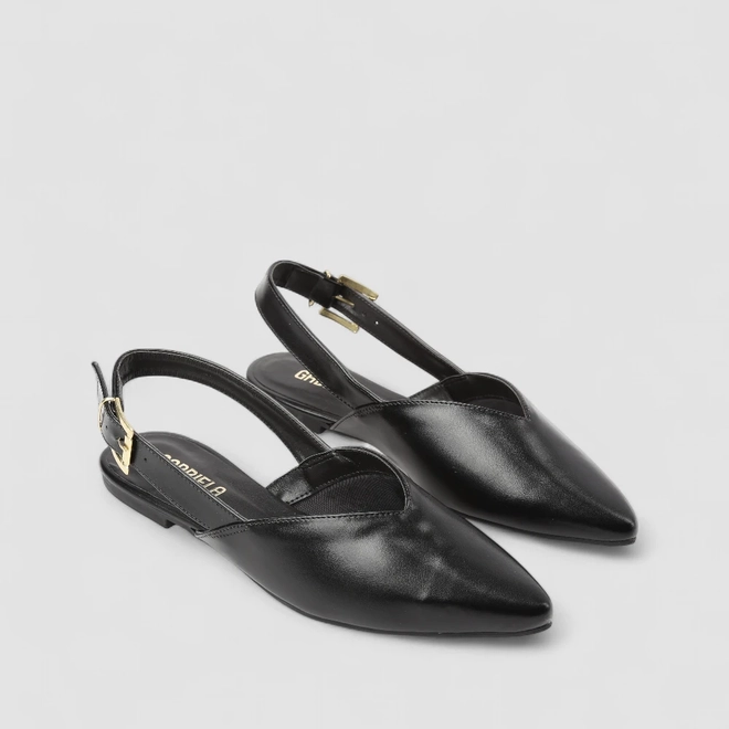 Sapatilha Slingback Feminina Gabriela Recorte Verniz Preto