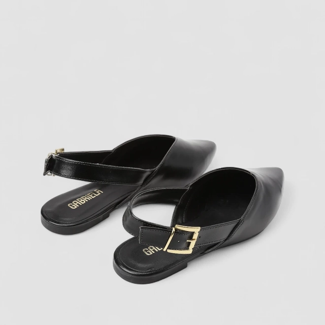 Sapatilha Slingback Feminina Gabriela Recorte Verniz Preto