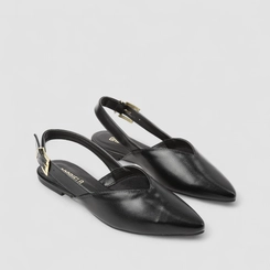 Sapatilha Slingback Feminina Gabriela Recorte Verniz Preto