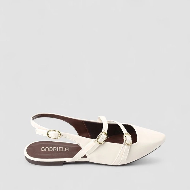 Sapatilha Slingback Feminino Gabriela Fivela Off White