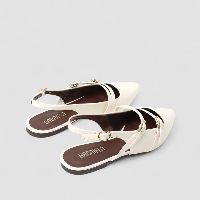 Sapatilha Slingback Feminino Gabriela Fivela Off White