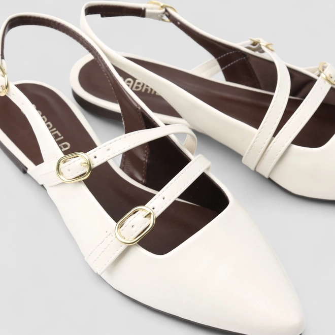 Sapatilha Slingback Feminino Gabriela Fivela Off White