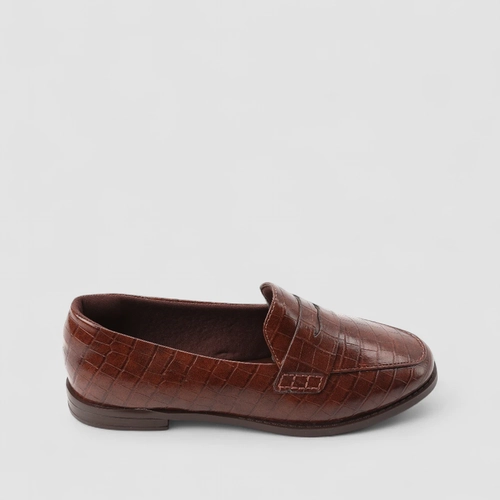 Mocassim Feminino Gabriela Textura Croco Verniz Marrom