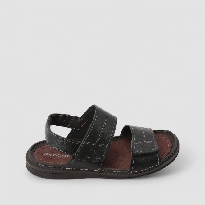 Sandália Masculina Democrata Original Couro Tira Contato Preta