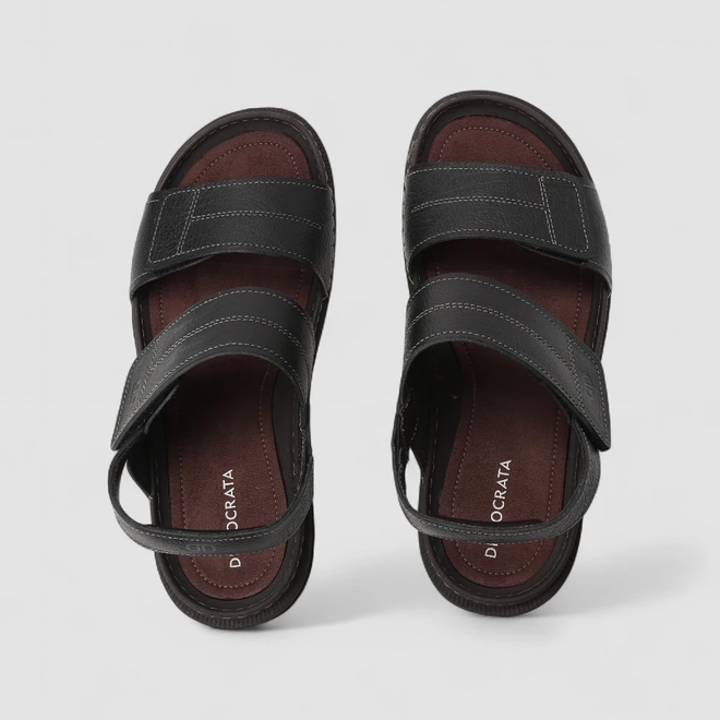 Sandália Masculina Democrata Original Couro Tira Contato Preta