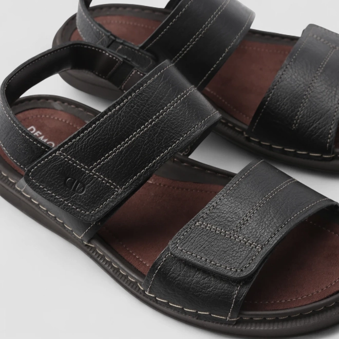 Sandália Masculina Democrata Original Couro Tira Contato Preta