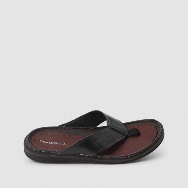 Chinelo Masculino Democrata Original Couro Preto