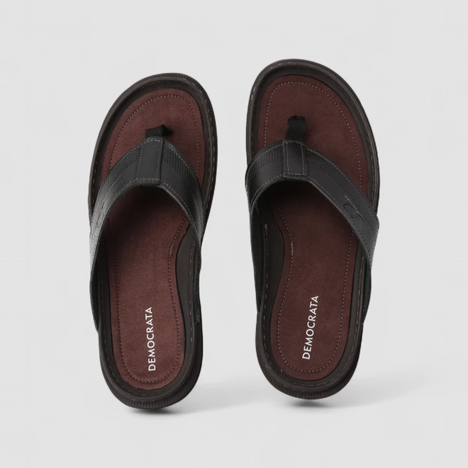 Chinelo Masculino Democrata Original Couro Preto