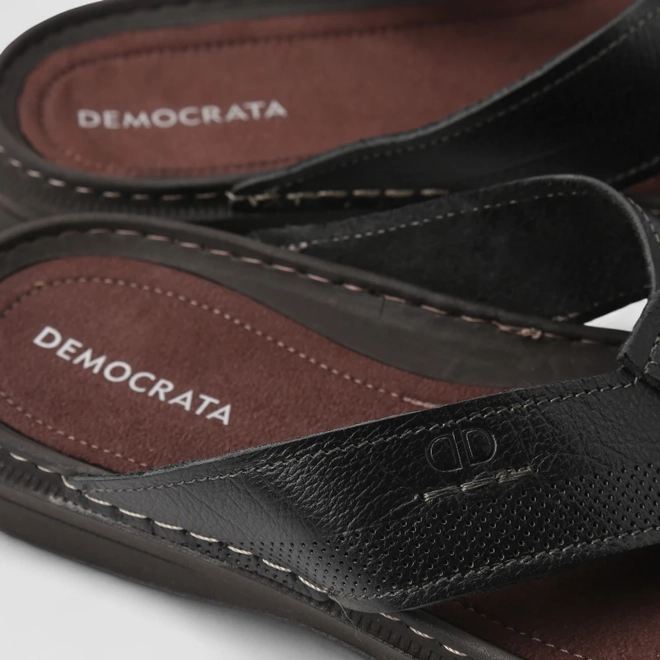Chinelo Masculino Democrata Original Couro Preto