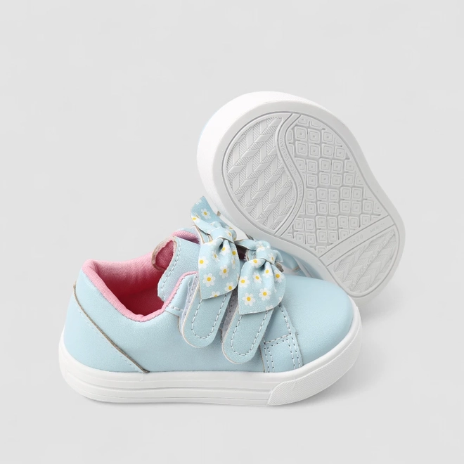 Tênis Casual Bebê Gabrielinha Detalhe Laço Margarida Azul