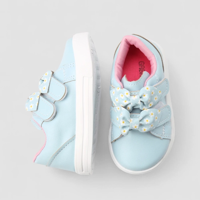 Tênis Casual Bebê Gabrielinha Detalhe Laço Margarida Azul