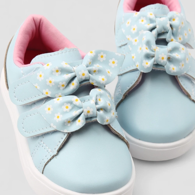 Tênis Casual Bebê Gabrielinha Detalhe Laço Margarida Azul