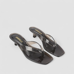Tamanco Feminino Gabriela Salto Baixo Transparente Preto