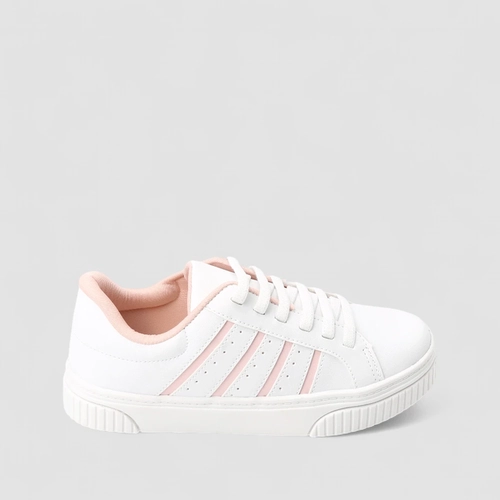 Tênis Casual Feminino Gabriela Detalhes Rosa Elástico Branco