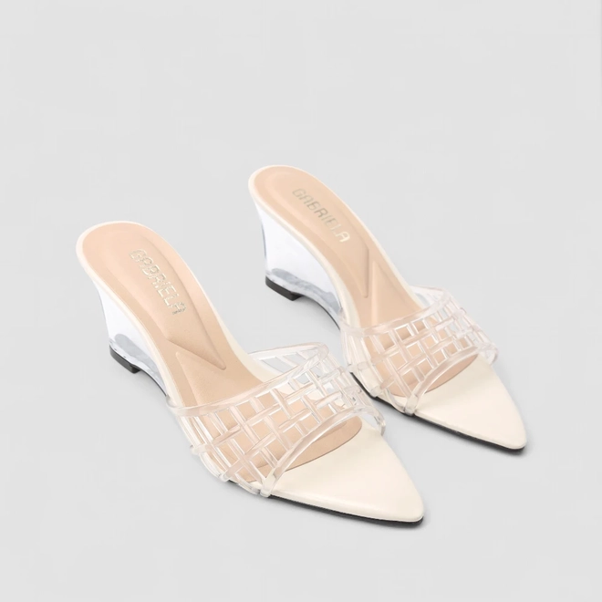 Tamanco Feminino Gabriela Anabela Tira Transparente Vazada Off White