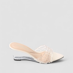 Tamanco Feminino Gabriela Anabela Tira Transparente Vazada Off White