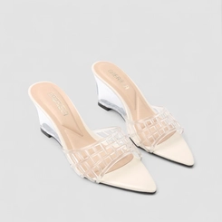 Tamanco Feminino Gabriela Anabela Tira Transparente Vazada Off White