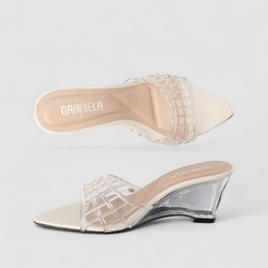 Tamanco Feminino Gabriela Anabela Tira Transparente Vazada Off White