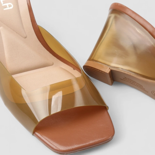 Tamanco Feminino Gabriela Anabela Tira Transparente Caramelo