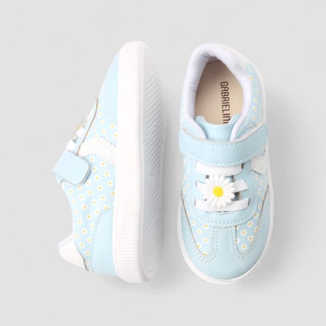 Tênis Casual Infantil Gabrielinha Flor Margarida Azul