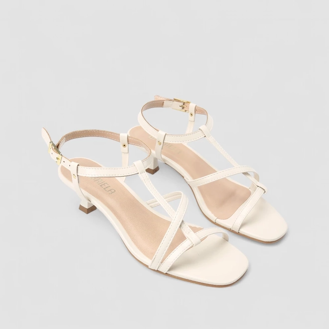 Sandália Feminina Gabriela Salto Taça Multitiras Off White
