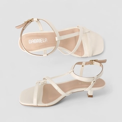 Sandália Feminina Gabriela Salto Taça Multitiras Off White