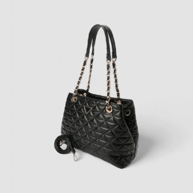 Bolsa De Ombro Gabriela Média Transversal Matelassê Corrente Preta