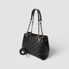 Bolsa De Ombro Gabriela Média Transversal Matelassê Corrente Preta