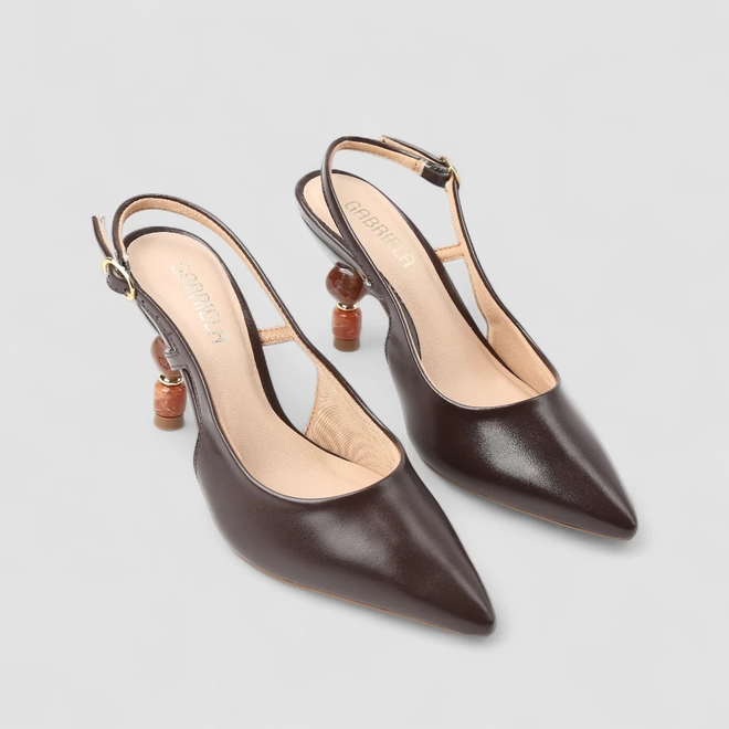 Scarpin Slingback Feminino Gabriela Salto Pedraria Marrom