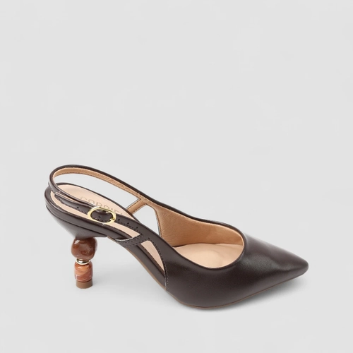 Scarpin Slingback Feminino Gabriela Salto Pedraria Marrom