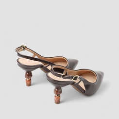 Scarpin Slingback Feminino Gabriela Salto Pedraria Marrom