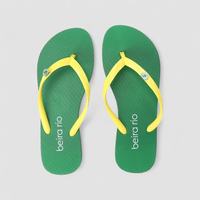 Chinelo Feminino Beira Rio Detalhe Metálico Brasil Verde & Amarelo