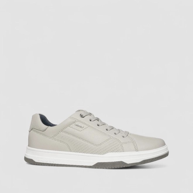 Tênis Casual Masculino Pegada Original Couro Cinza