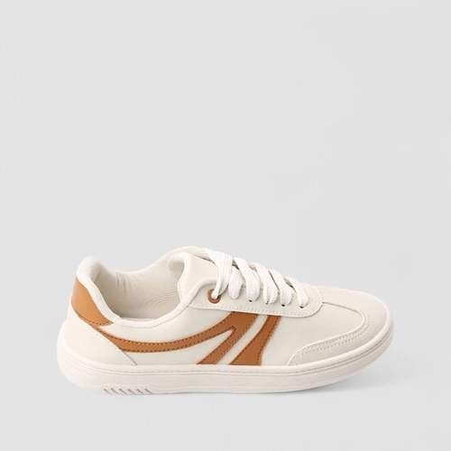 Tênis Casual Feminino Penélope Tiras Estilizadas Off White & Marrom