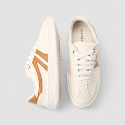Tênis Casual Feminino Penélope Tiras Estilizadas Off White & Marrom