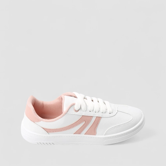 Tênis Casual Feminino Penélope Tiras Estilizadas Branco & Rosa