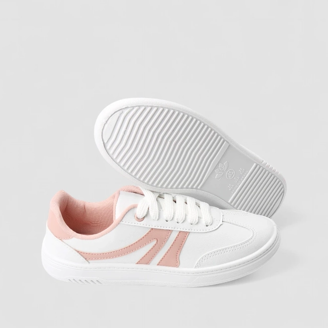 Tênis Casual Feminino Penélope Tiras Estilizadas Branco & Rosa