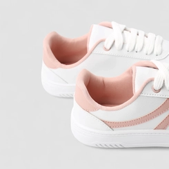 Tênis Casual Feminino Penélope Tiras Estilizadas Branco & Rosa