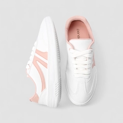 Tênis Casual Feminino Penélope Tiras Estilizadas Branco & Rosa
