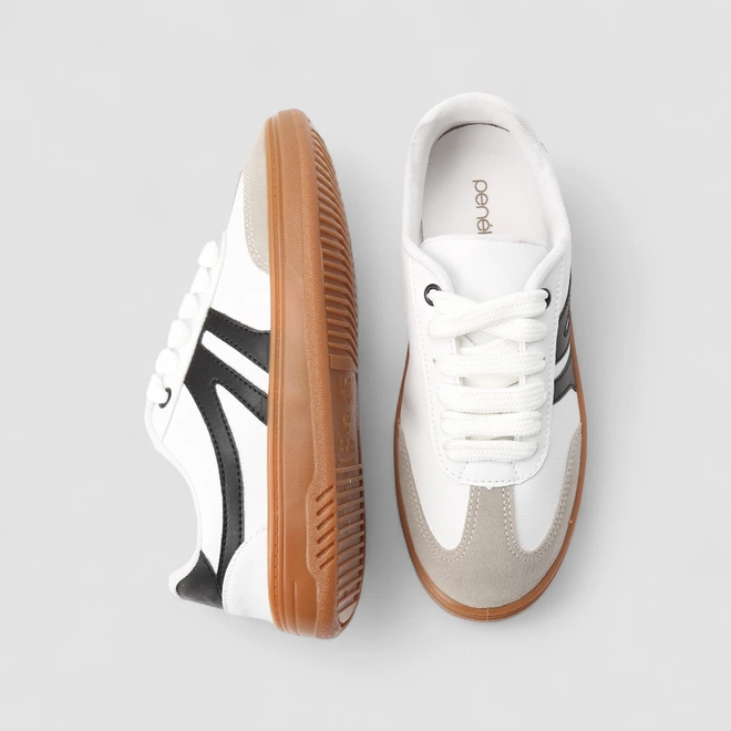 Tênis Casual Feminino Penélope Tiras Estilizadas Branco & Preto
