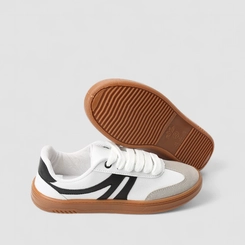 Tênis Casual Feminino Penélope Tiras Estilizadas Branco & Preto