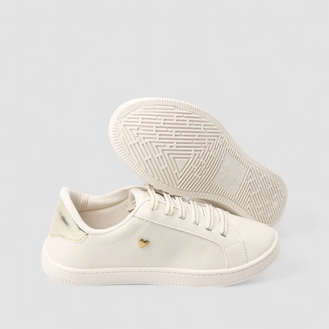 Tênis Casual Feminino Penélope Detalhe Metalizado Off White